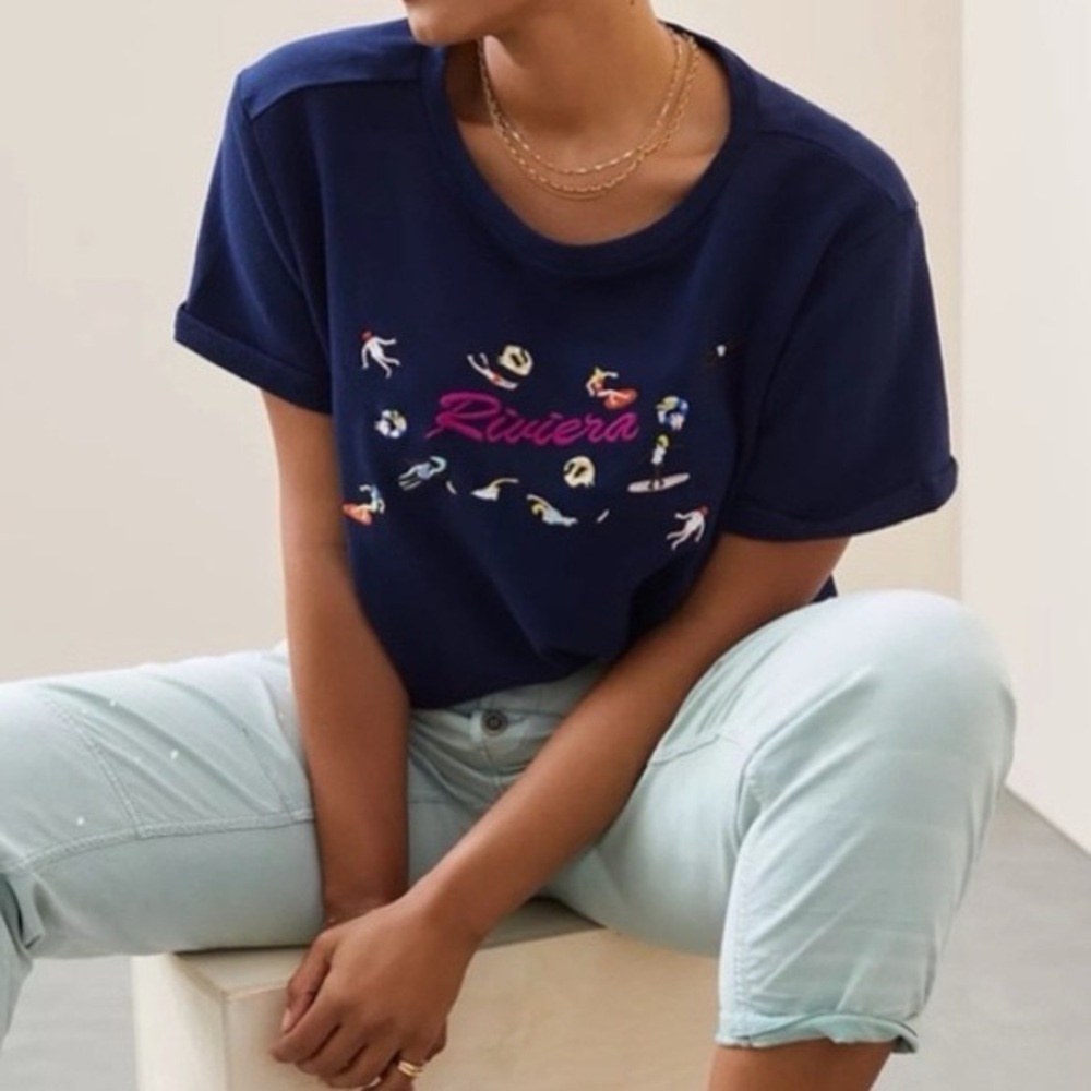 Anthropologie Maeve Riviera Embroidered Tee NWT size medium